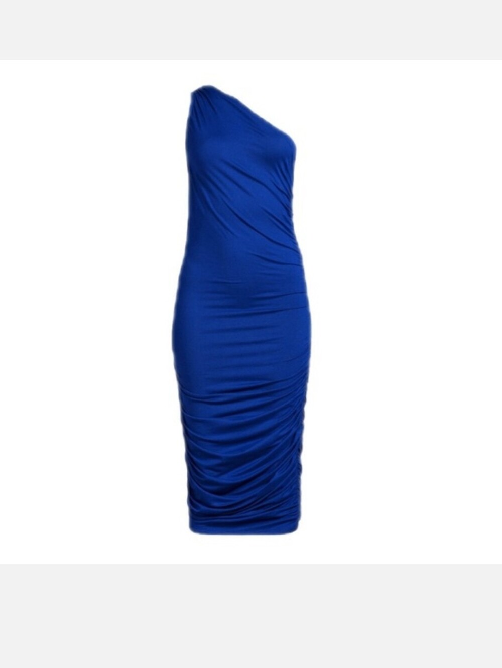 One-Shoulder Blue Ruched Women’s Body Con Dress - Picture 2 of 3